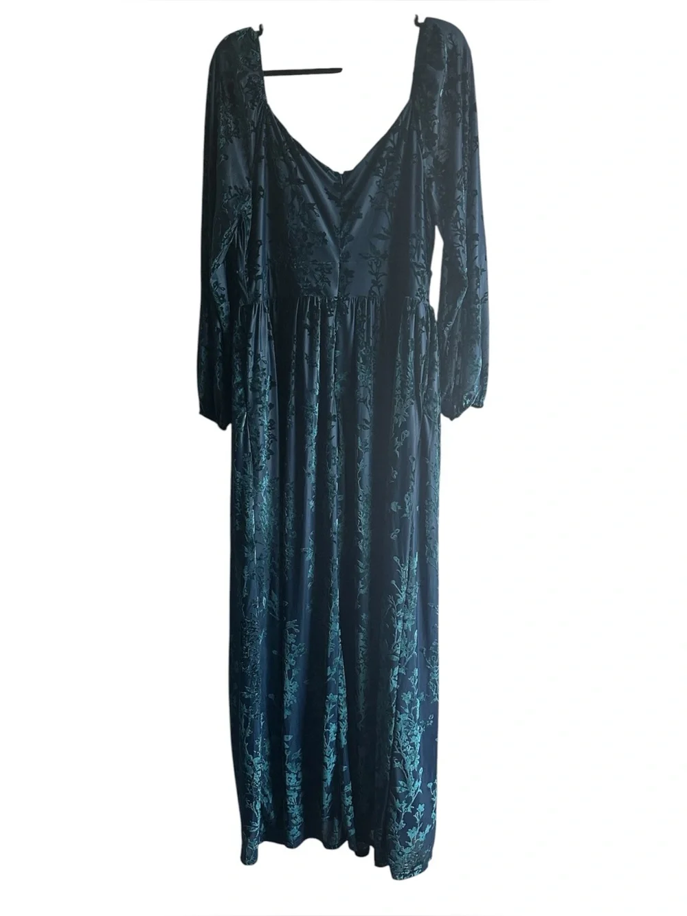 Curve Ins Emerald Green Burnout Velvet Floral Maxi Dress Long Sleeve Plus Size